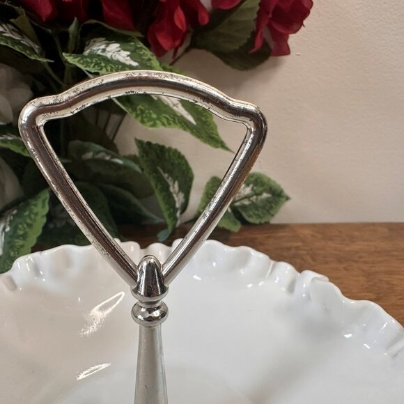 Fenton Hobnail Milk Glass‎ Sandwich Tray Tidbit Server Ruffled Edge Handle - Picture 5 of 6